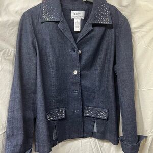 Navy Fitted Blazer with Embroidered Accents